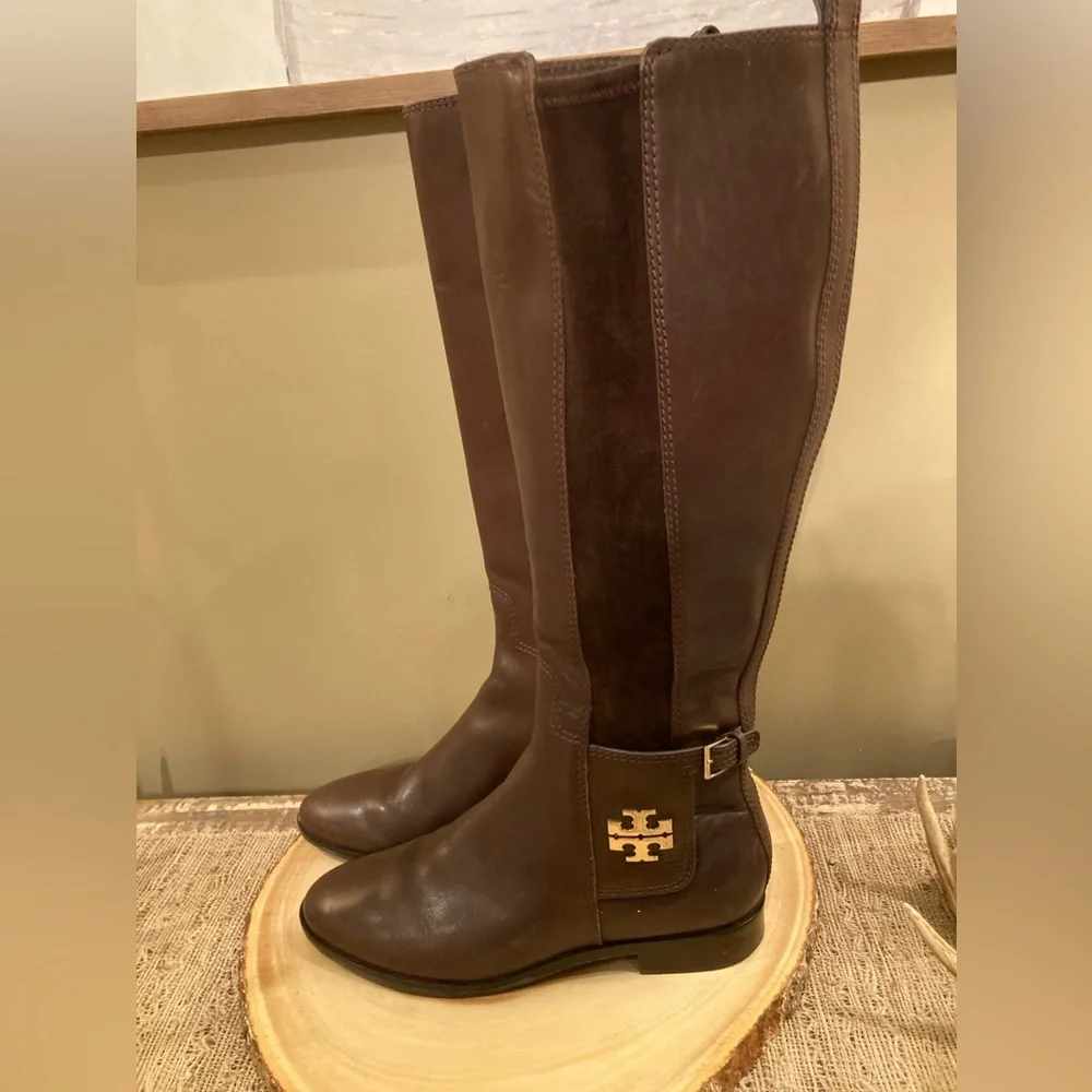 Tory Burch Wyatt Over Knee Brown Leather Boots Zip Up‎ Size-7.5